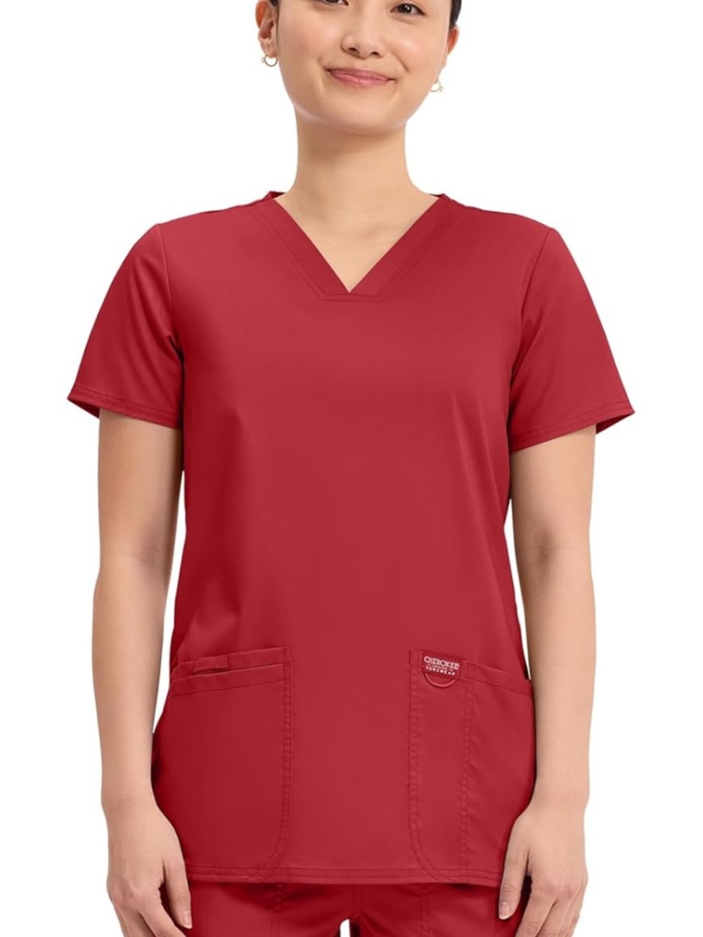 Cherokee Red V-Neck Short Sleeve Scrub Top